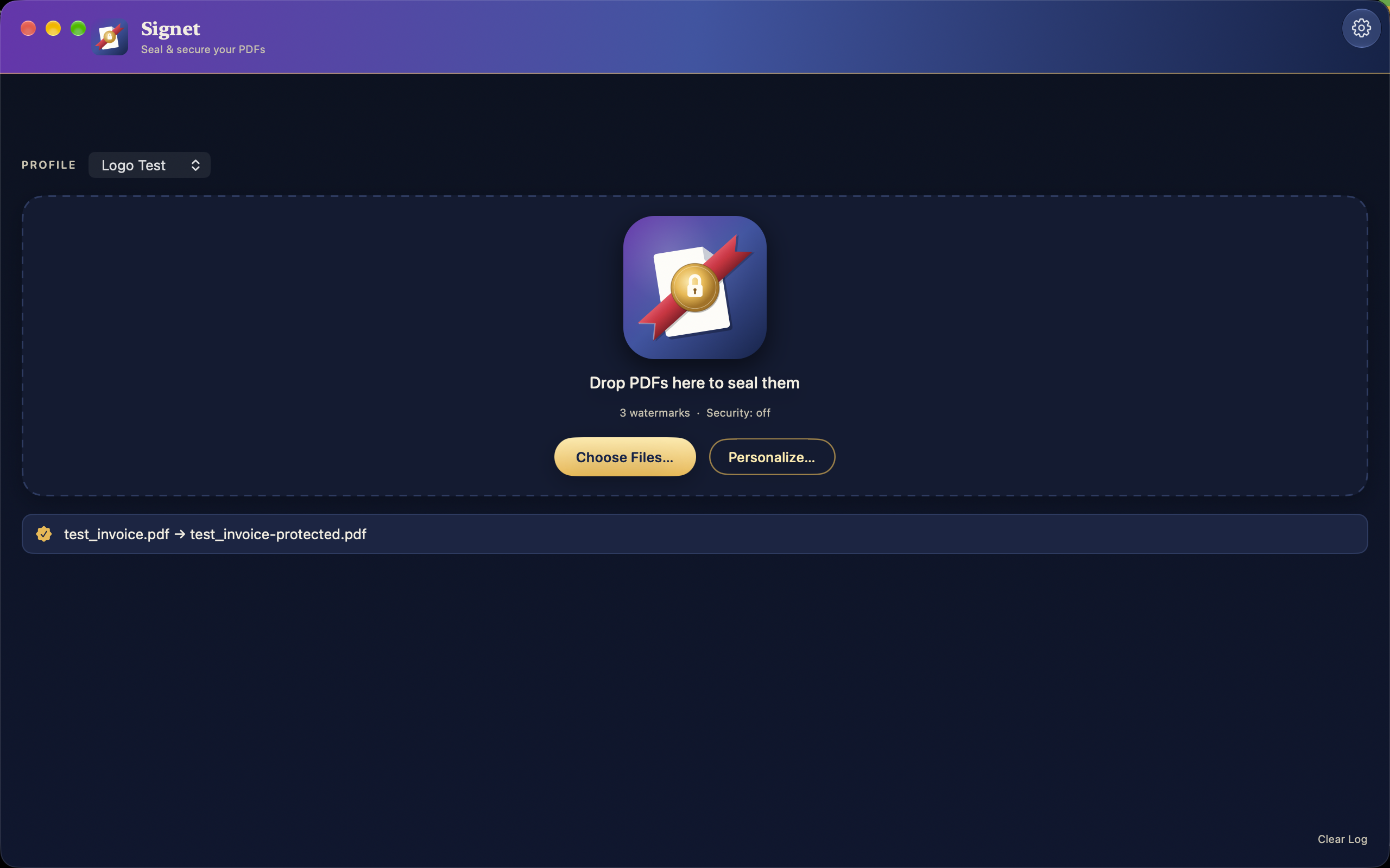 A sealed PDF written to a new protected file
